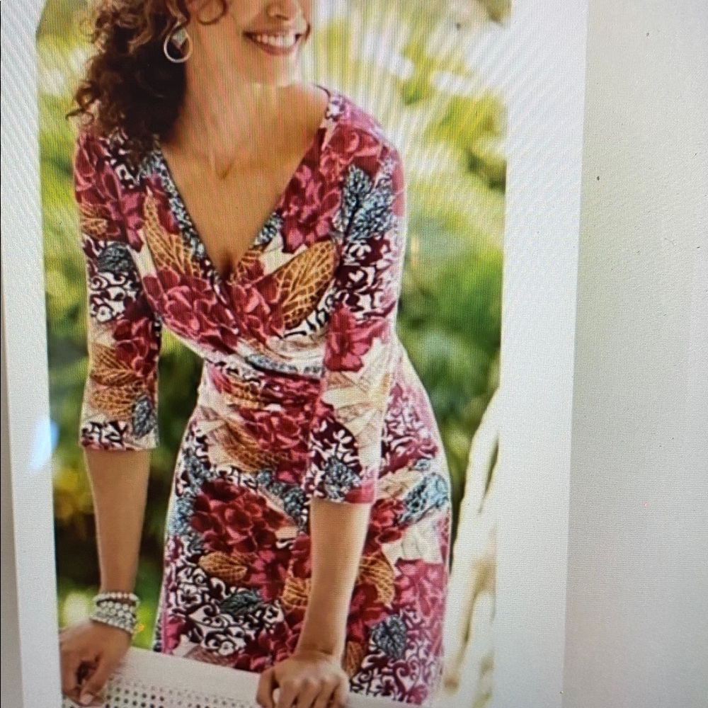 Soft Surroundings Salvatora Floral Faux Wrap Cotton Stretch Maxi Dress Medium